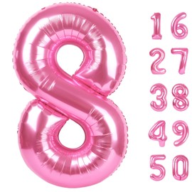 Pink Number 8 Balloon 40 Inch,Jumbo Giant Mylar Pink Number 8,Big Large Foil Helium Number Balloons, Balloons for 18 28 80 Birthday Party Decorations Supplies Anniversary Celebration