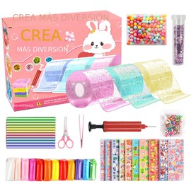 Kit de Manualidades con Cinta Nano y Arcilla Bubble para Niños, Kit de Arte con Cinta Puffy Confetti, Kit para Hacer Squishies, Incluye Rellenos Decorativos y Pegatinas, Regalo para el Día del Niño