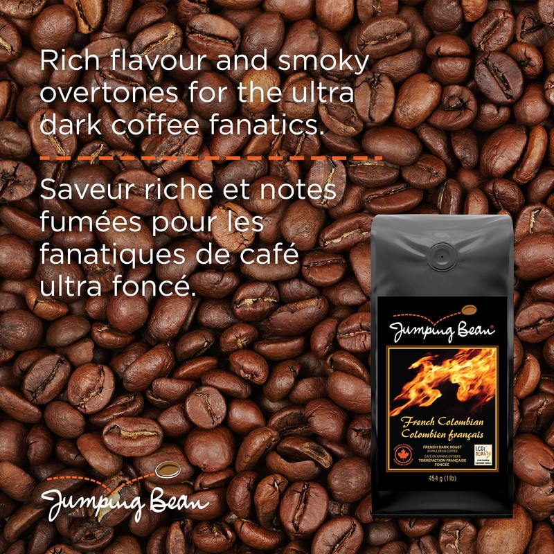 Jumping Bean Whole Bean Coffee, French Columbian Dark Roast, 454g
