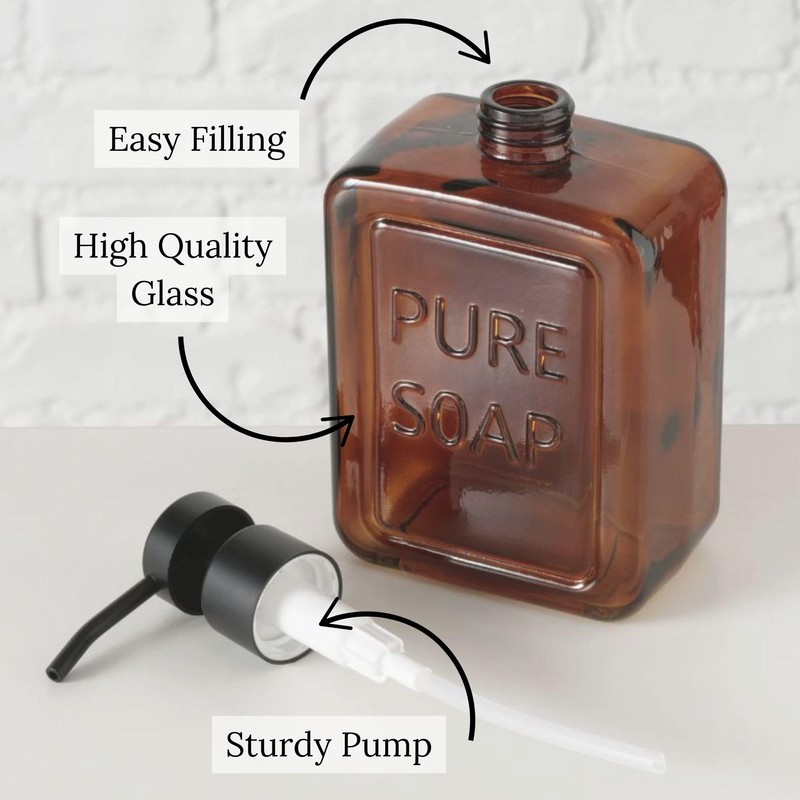 Amber Glass Soap Dispenser Pure SOAP 18 FL OZ –