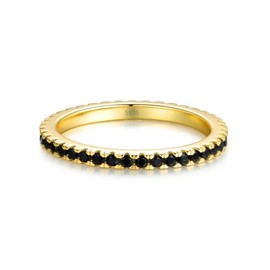 Lisandra Scott Eternity Ring 925 Silver with Black Zirconia Crystals Women's Ring 2 mm Wide in Gold for Women Narrow with Black Stones, Precious metal, Onyx