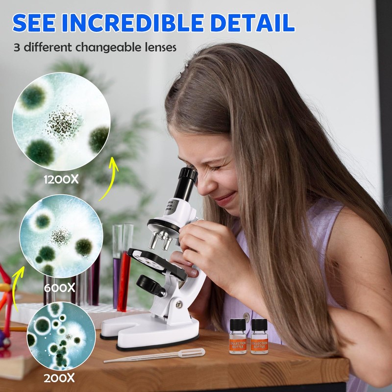 Kids Microscope High Magnification Portable Science Kit With Led Light,Beginner