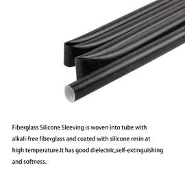 Silicone Fiberglass Sleeve High Temperature Heat Shield Wire Protective Electrical Insulation Self-extinguishing Black (5/16"-24ft)