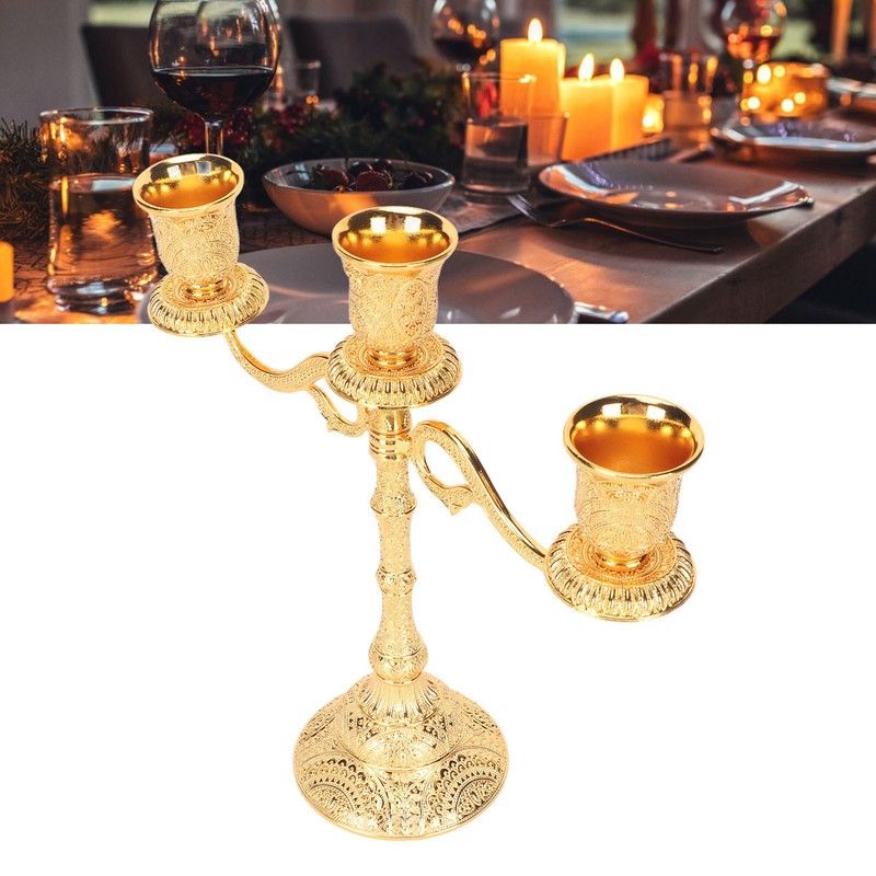3 Arms Alloy Candelabra Vintage Style Elegant Candlestick Holder for