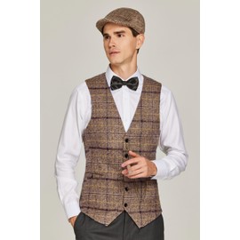 Gionforsy 1920s Mens Costume Gatsby Gangster Vest Fedora Hat Suspenders Bow Tie Costume Accessories Set (Light Coffee, Large)