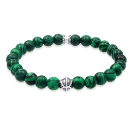 Kuzzoi Buddha 0201820719 Men's Bracelet with Green Agate Gemstone Beads and 925 Sterling Silver Pendant, Length 19-23 cm Elastic, Yoga Bracelet, Energy Bracelet, Agate