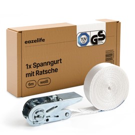 Washing Machine Lashing Strap 6 m 25 mm TÜV & GS Certified for Securing Tumble Dryer and Washing Machine Lashing Strap with Ratchet Lashing Strap 800 daN White