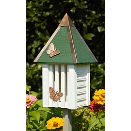 White Flutterbye Butterfly House & Pole for Outdoors, Garden, Backyard, and Home Decor