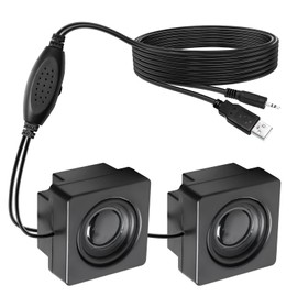 GOMETY 1 Pair Mini Computer Speakers for Desktop PC - 3.5 mm TRS Input with Volume Control, USB Supported, Stereo, Hidden Design, Small Speakers for PC, Laptop, Phone, Tablet - 1.2 m