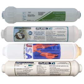 4 Filter Set for 5-stage Remineralization MyWaterClub Countertop RO Systems, including Sediment, Second Stage T28, Coconut Carbon T33 & 4-in-1 Remineralization inline filter cartridges