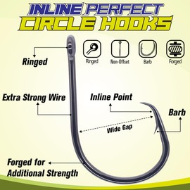 LURELINK-Inline-Circle-Hooks-Saltwater-for-Catfish-Bass-Octopus-Hooks-Fishing-Hook-Freshwater 50 Pack (8/0 50-Pack, Black)