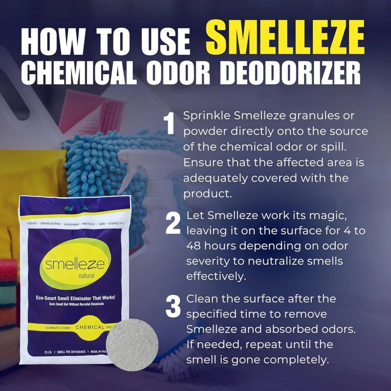 SMELLEZE Natural Chemical Odor Remover Granules: 25 lb. Bag Sprinkle