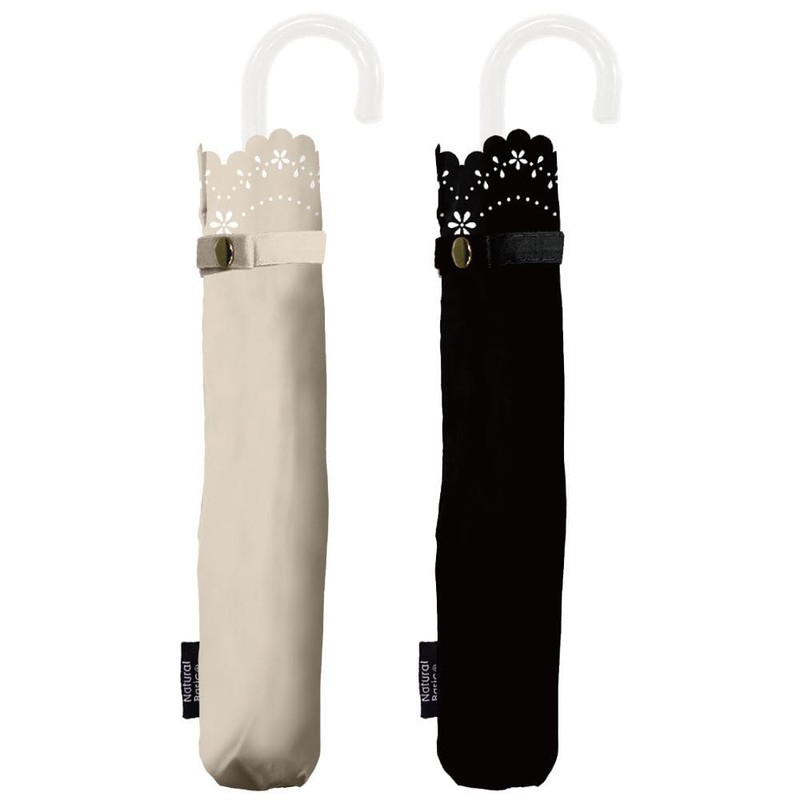 Nakatani Natural Basic Folding Umbrella, UV Flower Heat Cut, Black,