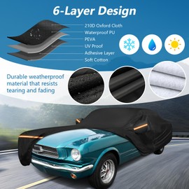 Car Cover for Ford Mustang 1964-1968, Waterproof 210D Oxford Cloth and Cotton Cover Outdoor Full Car Covers with Zipper Windproof Heavy Duty All Weather with Wind, Sun, UV and Dust Protectio