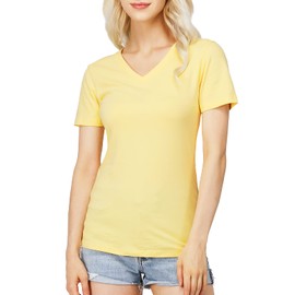 H2H Womens T Shirts Short Sleeve V Neck Top Summer Fashion Trendy Soft Casual Comfy Outfits BABYYELLOW US M (CWTTS0151)