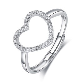 925 Sterling Silver Women's Heart Ring Women Adjustable Cubic Zirconia Ring Wedding Rings Engagement Ring Eternity Ring Open Minimalist Ring Women's 925 Sterling Silver Engagement Ring Women's Heart