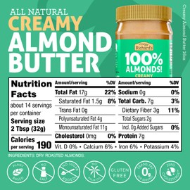 Crazy Richard's 100% All-Natural Creamy Dry Roasted Almond Butter with No Added Sugar and Non-GMO (16 Ounce, Pack of 1)