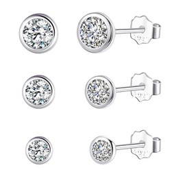 Small Stud Earrings Sterling Silver 925 Gold-Plated for Men and Women Mini Cubic Zirconia Stud Earrings 3 mm 4 mm 5 mm, Sterling Silver, Cubic Zirconia, Cubic Zirconia