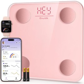 Ovutek Smart Scale for Body Weight, Digital Bathroom Scale BMI Weighing Body Fat Scale, Accurate Body Composition Scale Monitor for People's Health with Smartphone App, Compact Size, 400lb - Color: Pink