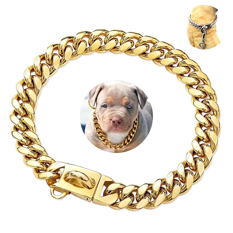 BAOBOTE Gold Dog Chain Collar Walking Metal Chain Collar with