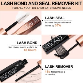 Miuffue Lash Bond and Seal Remover Kit, Long-lasting Eyelash Glue, Lash Sealer for Individual Clusters, Deep Cleansing Eyelash Remover for Sensitive Eyes