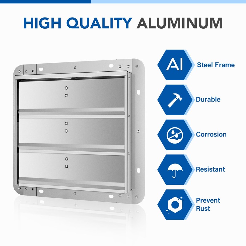 iPower 16-Inch Square Aluminum Automatic Gravity Shutter Louver Vent, Silver