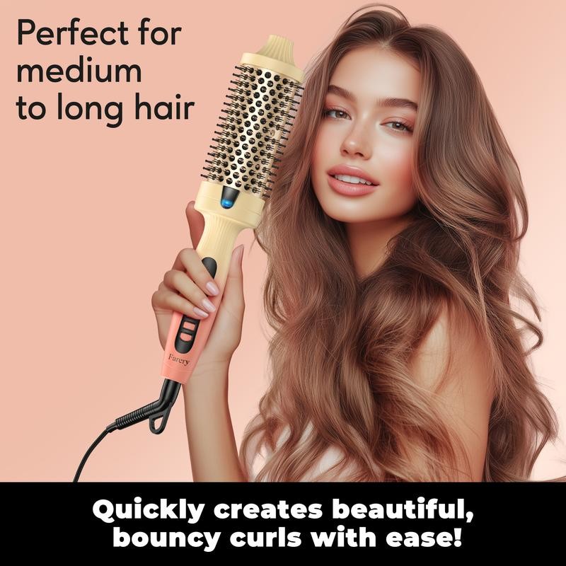 FARERY Curling Iron Brush Ceramic, Digital Display 9 Temps Thermal