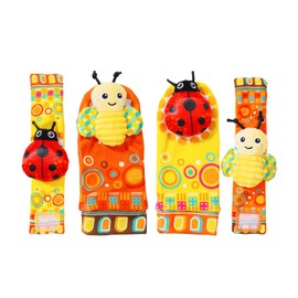 Baby rattles 0-6 Months, Cute Soft Newborn Wrist Rattle Foot Finder Socks Set,Infant Newborn Sensory Toy for 0 3 6 9 12 Months Boy Girl Gift (Yellow Bee)