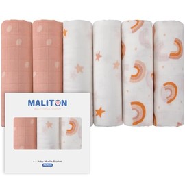 Maliton Muslin Cloths for Baby, 6 Pack 70x70CM Baby Muslins Pack for Baby Girls&Boys, Absorbent|Breathable Cotton Burp Cloths for Clean|Wipe,Muslin Squares Baby Essentials for Newborn-Pink Painting