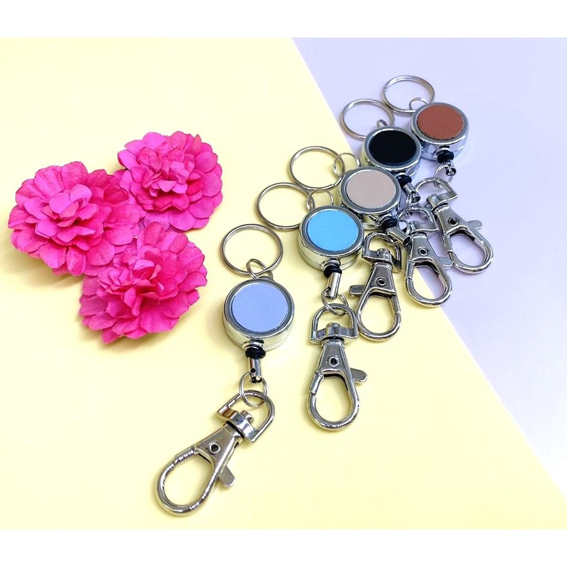 Kaiyu Retractable Reel Key Chain, Key Reel, Leather, purple