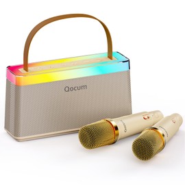 Qocum Kids' Karaoke Machine with Dual Stereo Speakers: Mini Karaoke Machine with 2 Wireless Microphones, Multiple Using Ways, RGB Dance Light, Magic Voices, TWS Mode, Birthday Gifts for Kids Aged 4-12