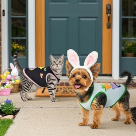 LyssKMK 4 Pack Easter Dog Shirts Easter Eggs Rabbit Tank Tops for Small Medium Dogs Chick Carrot Easter Themed Pattern Sleeveless Vests for Cats Puppies M