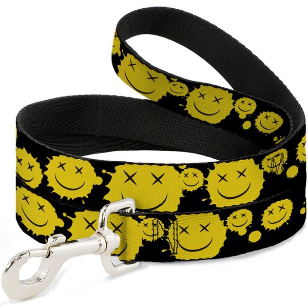 Buckle-Down Pet Leash, Dog Leash, Smiley Face Splatter Scattered Black