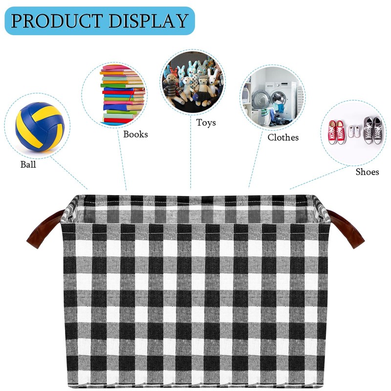 Boao 4 Pcs Buffalo Plaid Storage Baskets Black and White