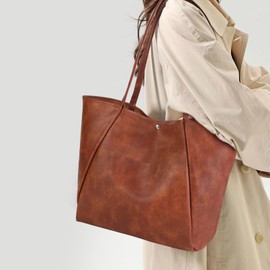 monrich Large Tote Bag for Women Work 25L Travel Vegan Leather Ladies Handbags Weekender Purses Brown