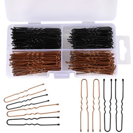 AIEX 200 Pcs U Shaped Hair Pins Kit Hair Clips Bobby Pins Hair Clips for Women Girls and Hairdressing Salon in a Plastic Box, Black Brown