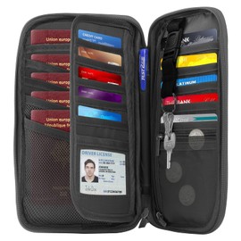 RFID Travel Passport Holder for Family - Large Travel Passport Wallet Holder for Family Men Women, Lightweight Portable Travel Document Organizer Passport Card Cover with Zipper Pocket, Grey