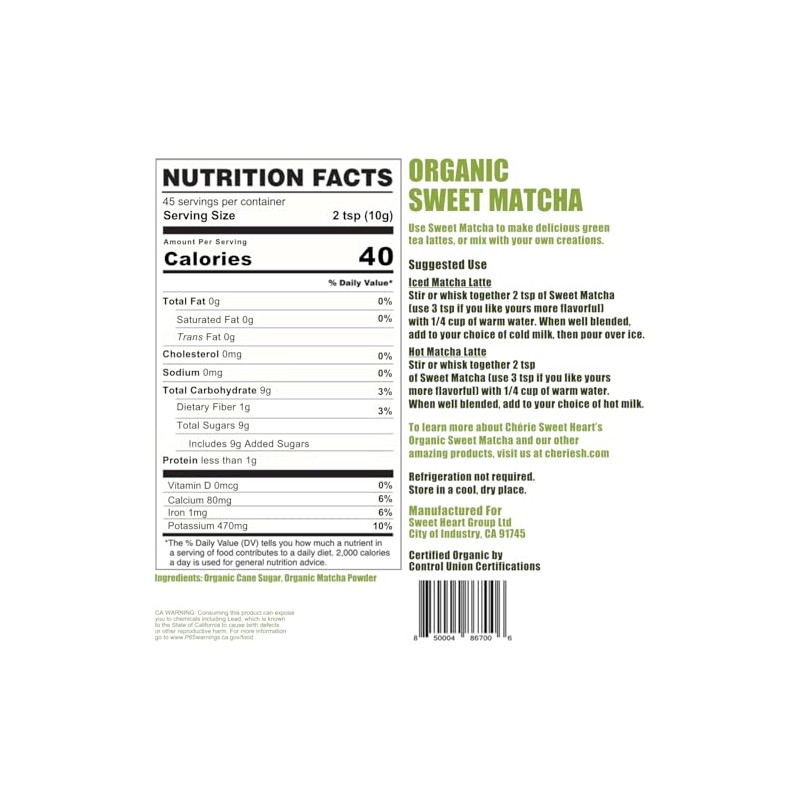 Organic Sweet Matcha Green Tea Powder - Café Style Blend