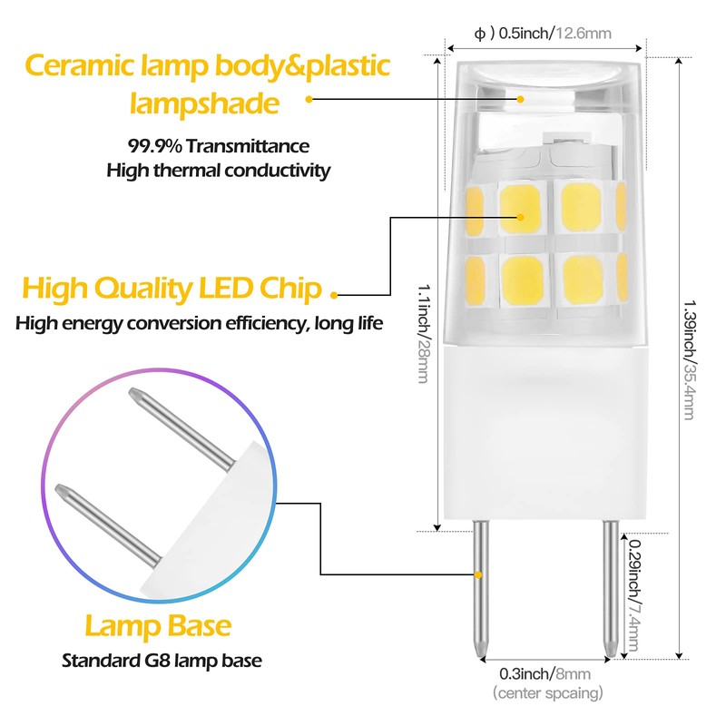 HUIMEIJIA G8 LED Bulb 2W Equivalent to G8 Halogen Bulb