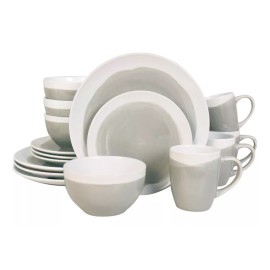 KASABLANCA Vajilla De Ceramica Blanco 16 Pzs Moderna 4 Personas Kb-030