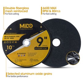 MIDO Professional Abrasive 10 Pack Cut Off Wheels 9 Inch Cutting Wheel 9” x .075” x 7/8” Metal&Stainless Steel Cutting Disc Fit for Angle Grinder