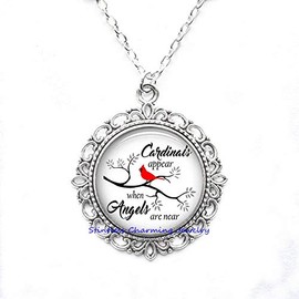 Red Cardinal Necklace - Cardinal Jewelry - Winter Cardinal - Glass Dome Necklace - Cardinal Pendant-JV81