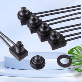 Aofan 12V Waterproof Push Button Switch (5 Pack) - SPST On-Off Switch with 10cm Wire Leads for Car Motorcycle Boat Electrical Systems