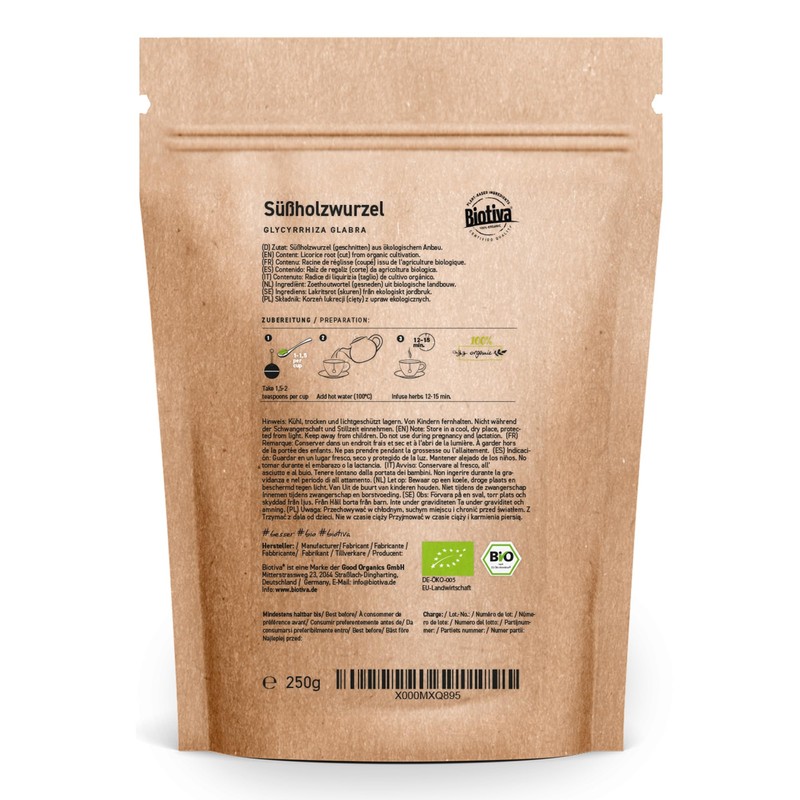 Biotiva Licorice Root Tea Cut Organic 500g (2x250g) - 100%