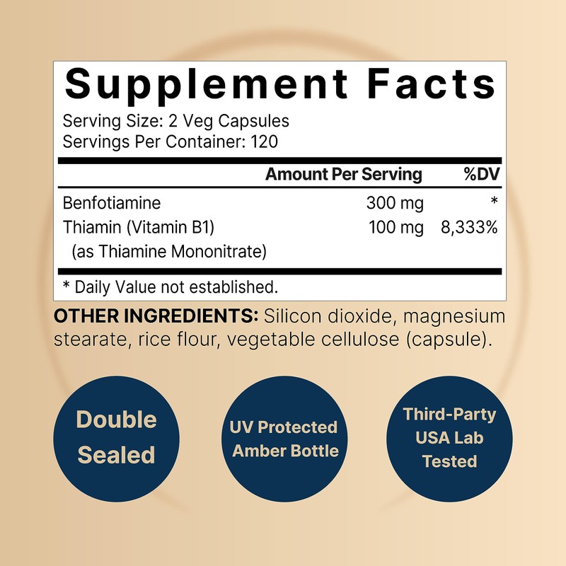 NatureBell Benfotiamine 300mg with Thiamine 100mg Per Serving | 240