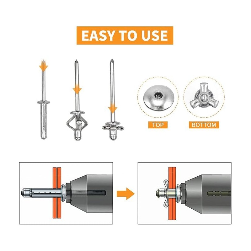 3/16" x 3/4" Tri-Fold Rivets Assortment - 150Pcs,Silver Tri-fold Exploding