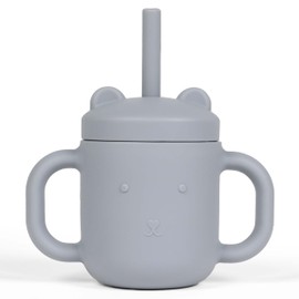 Babylio Silicone Straw Cup For Baby | Baby Silicone Sippy Cup with Straw | BPA Free and Non Slip Silicone Sippy Cup For Baby/Toddler - 7 OZ (Gray)