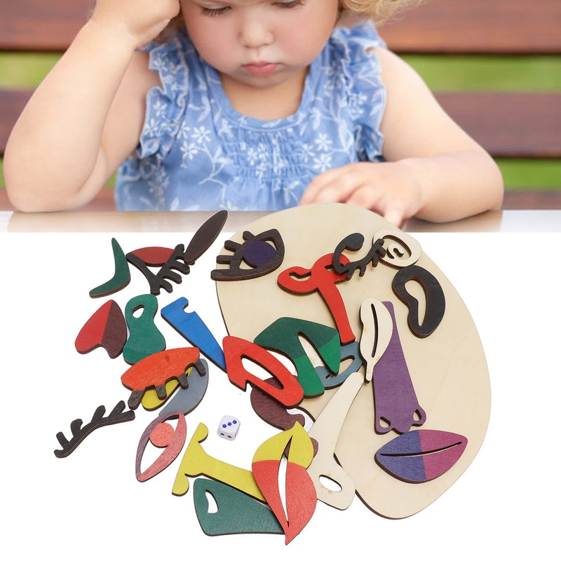 Kids Wooden Puzzle Board 26 Blocks Face Shaped Improve Imagination