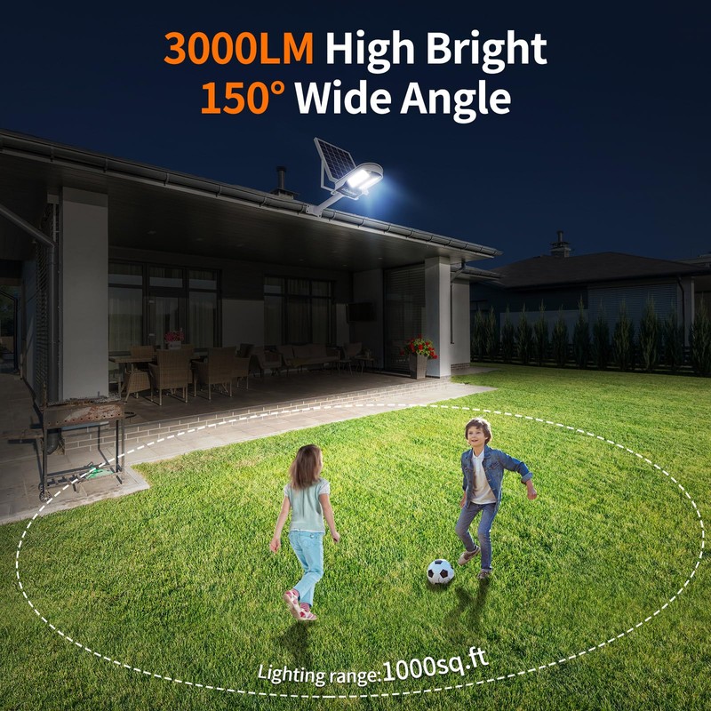 intelamp Solar Street Lights Outdoor Waterproof 3000LM 12500mAh Security Flood