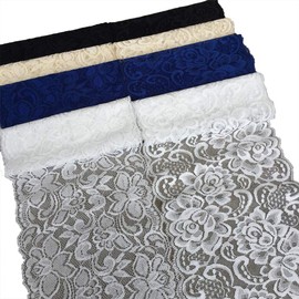 LUMKET 6 Inches Assorted Embroidery Floral Stretchy Lace Elastic Trim Fabric for Garment and DIY Craft Supply- 4 Assorted Patterns,1 Yard Each in Black and White, 8 Yard in Total (4 color-885)